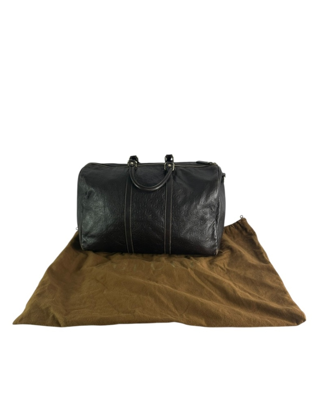 GUCCI Guccissima Boston Brown Monogram Embossed Leather Duffel Travel Bag